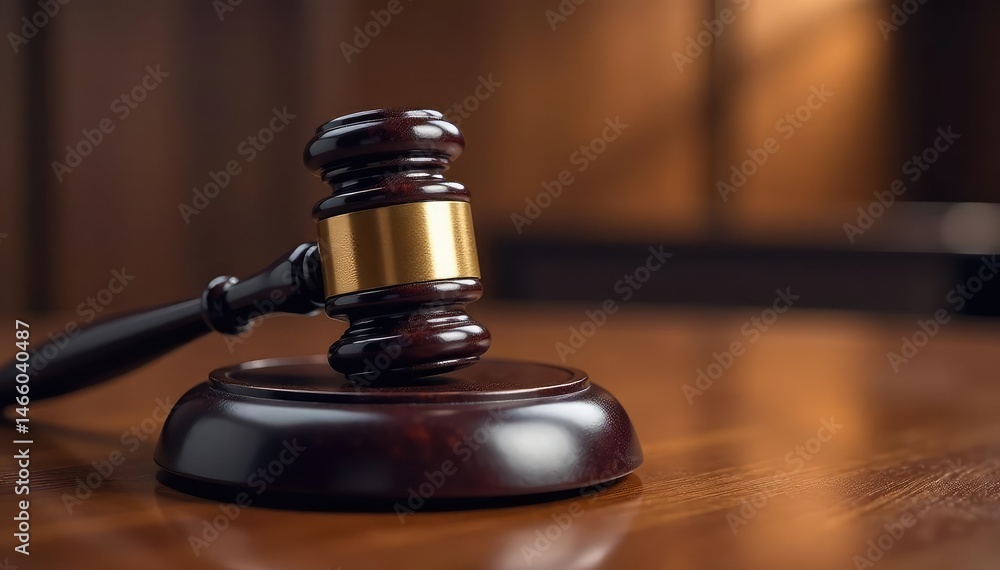 A gavel rests on a judge's bench in a courtroom , judicial, litigation, plaintiff A gavel rests on a judge's bench in a courtroom , judicial, litigation, plaintiff