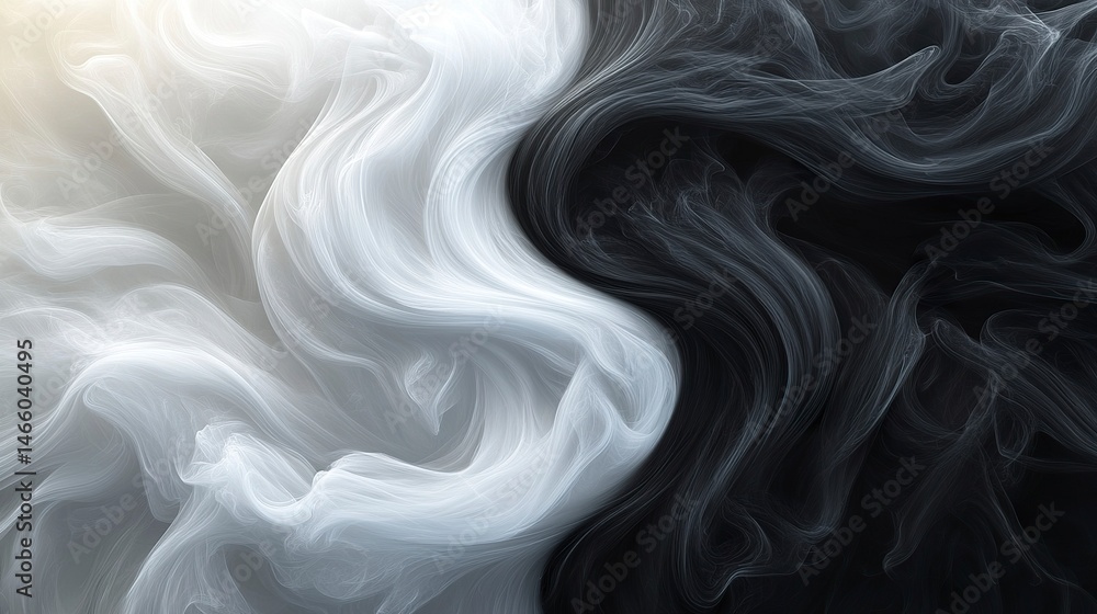 Fototapeta premium Elegant black and white smoke intertwining into a yin-yang motif with subtle shadows 