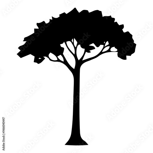 Diverse Tree Silhouette Collection, Coniferous, Deciduous, and Bare Branch in Vector Format, 
Black and White Vector Illustration, Variations of Tree Shapes from Broadleaf to Needle-leaf