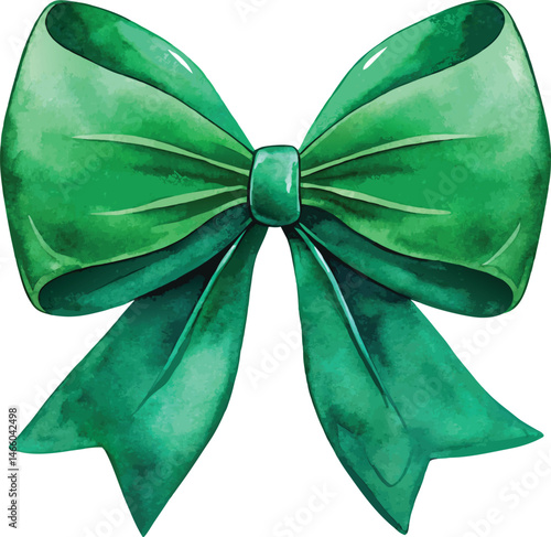 Green watercolor bow elegant design gift ribbon, Green velvet ribbon bow vector illustration.