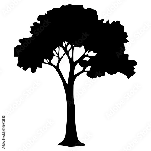 Diverse Tree Silhouette Collection, Coniferous, Deciduous, and Bare Branch in Vector Format, 
Black and White Vector Illustration, Variations of Tree Shapes from Broadleaf to Needle-leaf