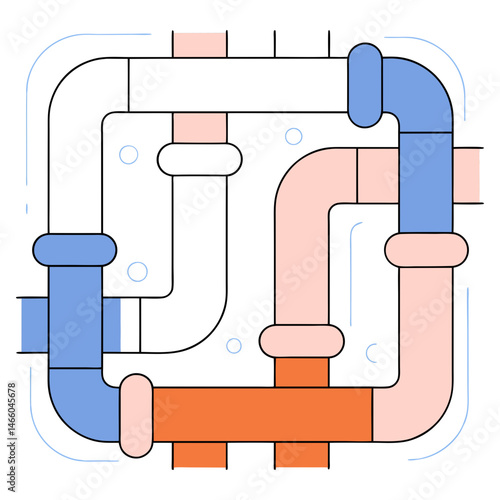 Complex pipeline network icon in flat style, industrial plumbing and fluid transport system illustration