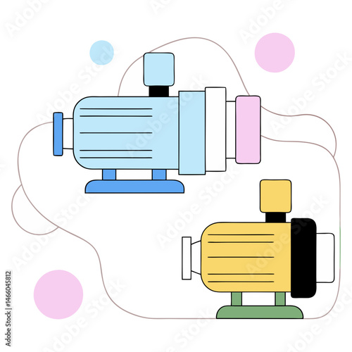 Industrial electric motor pump set icon in minimalist style, mechanical power and fluid transfer equipment illustration