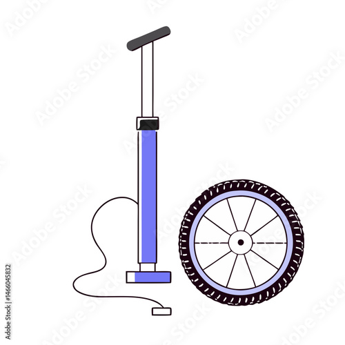 Hand operated bicycle tire pump icon in minimalist style, tire inflation and repair tool illustration