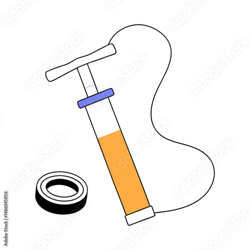 Hand operated bicycle tire pump icon in minimalist style, tire inflation and repair tool illustration