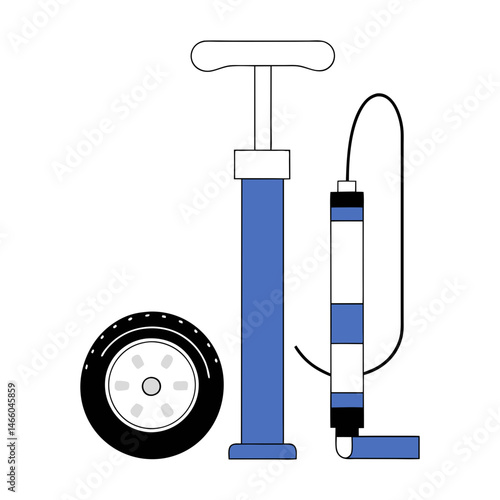 Hand operated bicycle tire pump icon in minimalist style, tire inflation and repair tool illustration