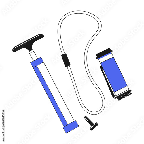 Hand operated bicycle tire pump icon in minimalist style, tire inflation and repair tool illustration