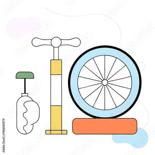 Hand operated bicycle tire pump icon in minimalist style, tire inflation and repair tool illustration