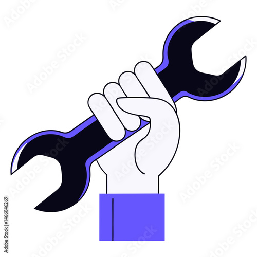 Hand holding wrench icon in minimalist style, mechanical repair and maintenance illustration
