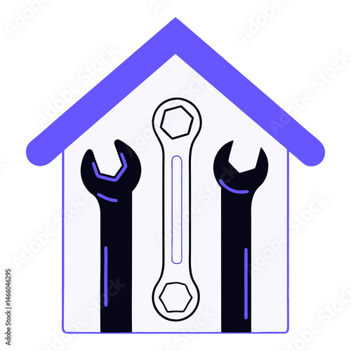 Home repair tools icon in minimalist style, mechanical and construction equipment illustration