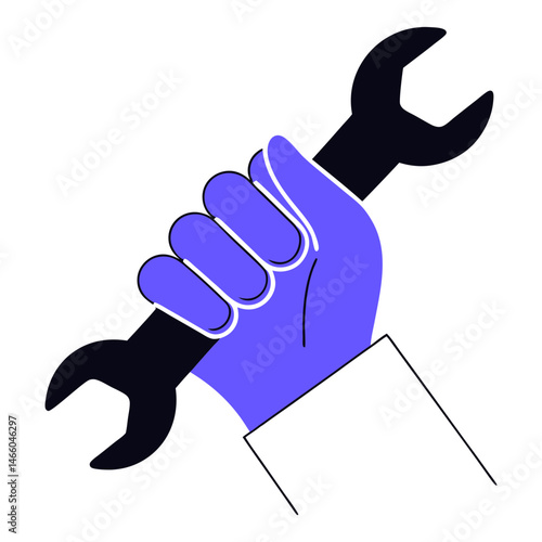 Hand holding wrench icon in minimalist style, mechanical repair and maintenance illustration