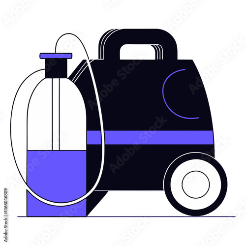 Motorized sprayer machine icon in minimalist style, agricultural and industrial equipment illustration
