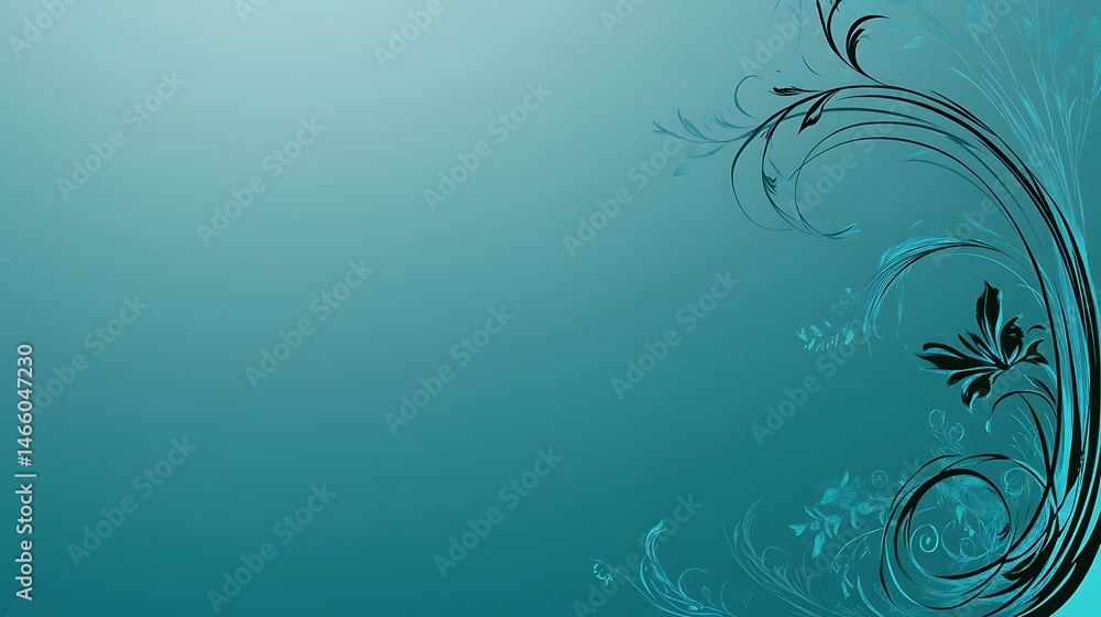 Teal background with swirling floral design Teal background with swirling floral design