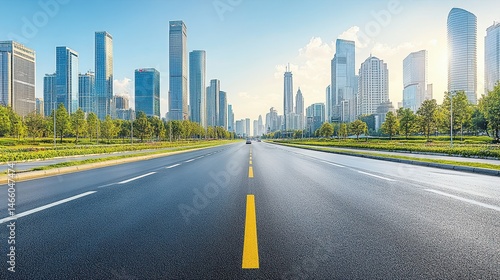 Urban skyline vista long perspective showcasing modern cityscape