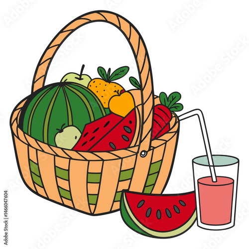 basket with fruits and vegetables vactor