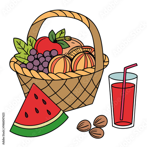 glass of juice and fruits vactor