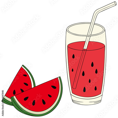 slice of watermelon and glass of juce vactor