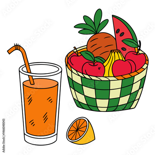 glass of juice and fruits vactor