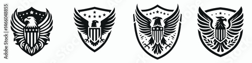 The Patriotic Eagle Shield. Symbol Vector Clip art. National avian safeguard emblem icon of valor liberty and defense.
