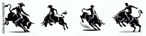 The Rodeo Bull Rider. Symbol Vector Clip art. Cowboy astride raging bovine a gripping spectacle of western arena athletics.