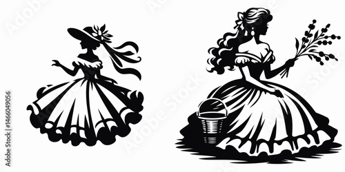 The Southern Belle. Symbol Vector Clip art. Magnolia charm dixie elegance a youthful woman embodying culture.
