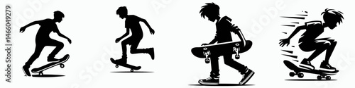 The Skater Boy. Symbol Vector Clip art. Nimble youth gliding upon pavement a concrete surfer freestyle acrobat of urban terrain.