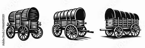 The Wagon. Symbol Vector Clip art. Old transport vehicle for rural journey hauling cartage and freightage.