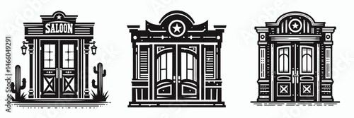 The Western Saloon Doors. Symbol Vector Clip art. Old west tavern entrance panel hinged screen gateway to frontier era ambience.