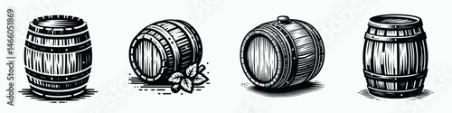 The Wooden Barrel. Symbol Vector Clip art. Rustic cask container vintage cellar storage vessel of oak winemaking concept.