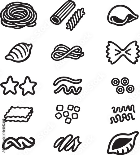 Pasta Icon Set Silhouette Design Italian Food Vector Illustration.