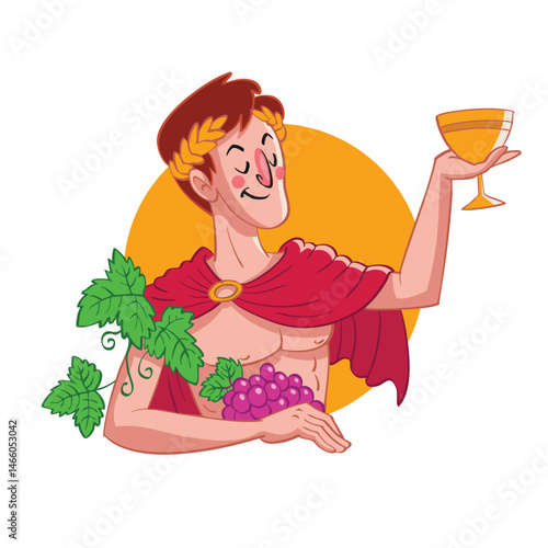 Greek God of Dionysus with Vintage Retro Hand drawn Style