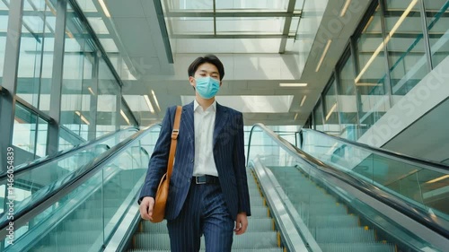 Wallpaper Mural Asian Office Worker in Suit and Mask Walking to Work During Morning Rush Torontodigital.ca