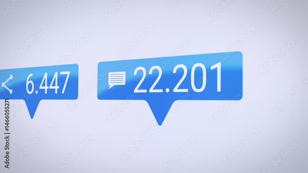 Video animation of Like, Share and Comments button in blue with increasing count of numbers on white background - social media reaction buttons. Video animation of Like, Share and Comments button in blue with increasing count of numbers on white background - social media reaction buttons.