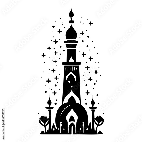 Elegant silhouette of an Islamic minaret amid a star-filled night sky depiction