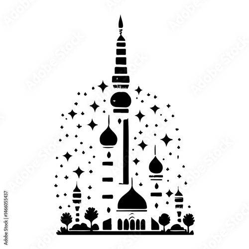 Stylized Minaret Silhouette: A Symbolic Representation of Islamic Architecture and Culture