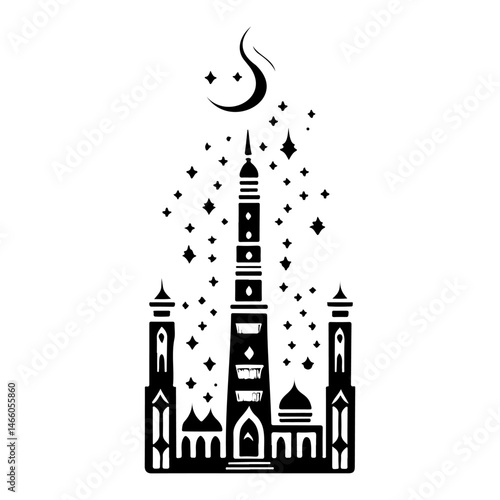 Elegant Islamic silhouette displaying a mosque against starry sky minimal illustration