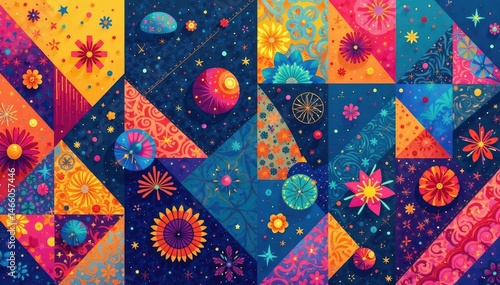 Vibrant, colorful geometric patterns illustrated in a playful style , modern, dots, style