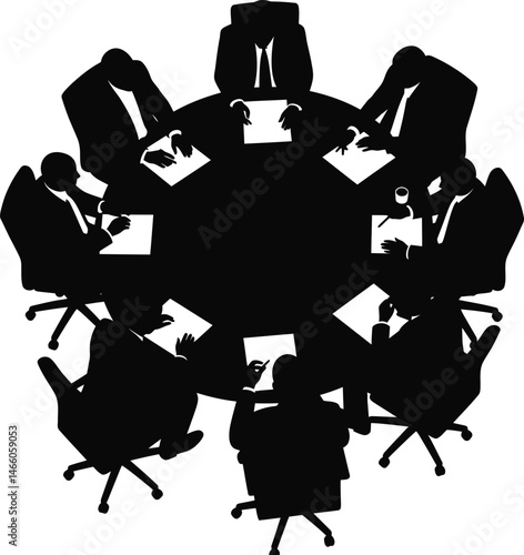Businesspeople Brainstorming Around Table Silhouette

