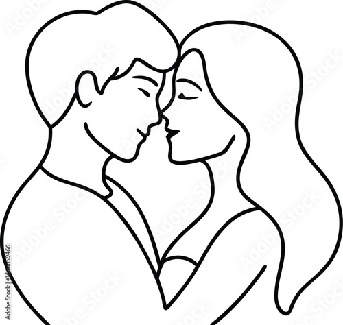 Romantic Couple Embrace Line Art: Minimalist Drawing of Lovers, Affectionate Relationship Illustration, Black and White Outline Image