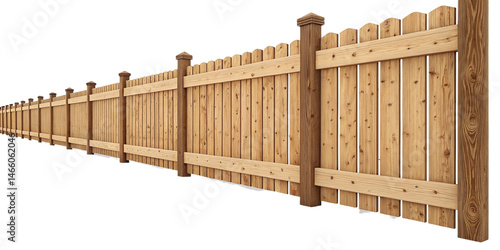 Straight View of a Wooden Fence with Natural Grain on White Background PNG