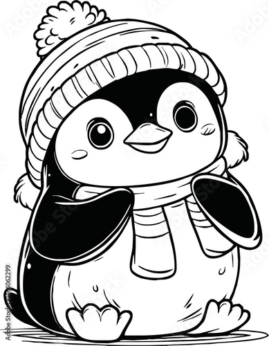 Line art of penguin cartoon vector. penguin coloring book.