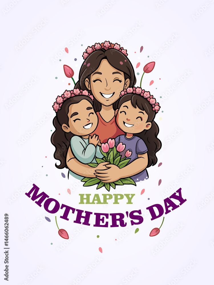 happy mothers day, Warm and Loving Family, Mother, Daughters, and Flowers happy mothers day, Warm and Loving Family, Mother, Daughters, and Flowers