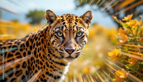 imagine capturing the essence of a majestic leopard in a powerful wildlife photograph, the portrait of the leopard is the focal point