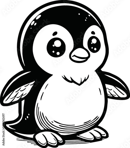 Line art of penguin cartoon vector. penguin coloring book.