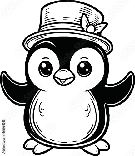 Line art of penguin cartoon vector. penguin coloring book.
