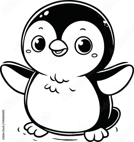 Line art of penguin cartoon vector. penguin coloring book.