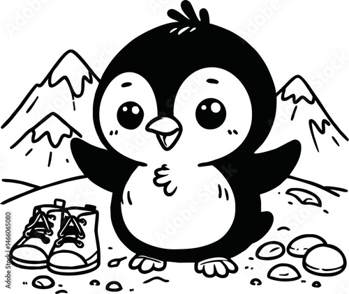 Line art of penguin cartoon vector. penguin coloring book.