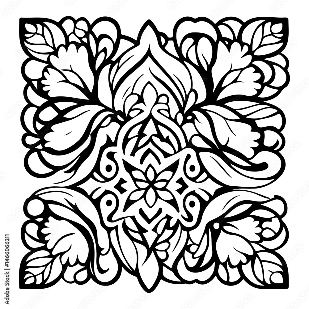 Fototapeta premium Detailed botanical vector illustration with symmetrical decorative elements
