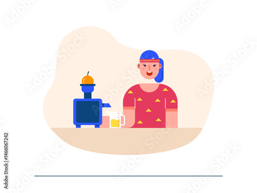 Woman making orange juice. Healthy life illustration. Flat vector illustration concept