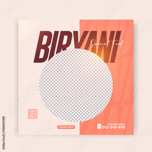 Delicious Asia food biryani dish social media post design
